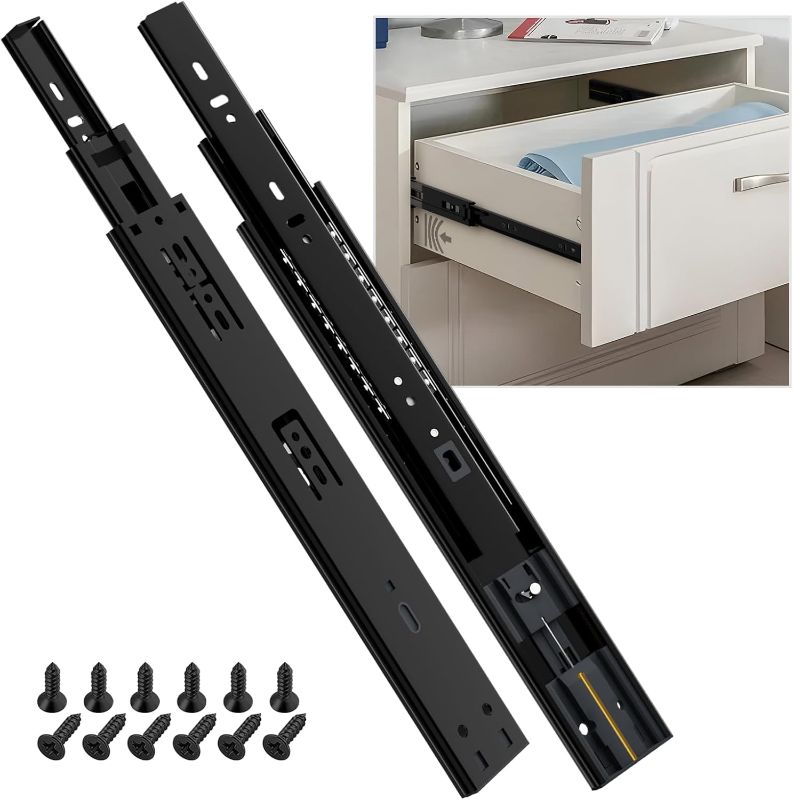 Photo 1 of SHUHANG 1 Pair Soft Close Drawer Slides Rail 12 14 16 18 20 22 24 Inch Ball Bearing Full Extension 100 LB Capacity Heavy Duty Kitchen File Cabinet Dresser Trash Can Side Mount Glide Guide Track Black
