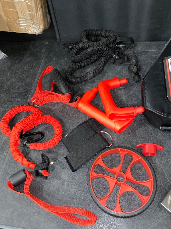 Photo 1 of Portable Gym with 8 Accessories Including Heavy Resistance Bands, Tricep Bar, Ab Roller Wheel, Pulleys and More - Full Body Workout Home Exercise Equipment to Build Muscle and Burn Fat
