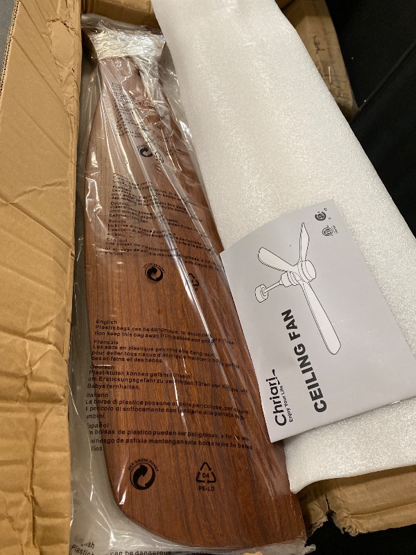 Photo 1 of Chriari Ceiling Fans with Lights, 60" Wood Ceiling Fan with Remote Control, 3 Walnut Fan Blades Reversible Quiet DC Motor 6 Speeds Timing Farmhouse Ceiling Fan for Bedroom/Living Room/Study/Porch