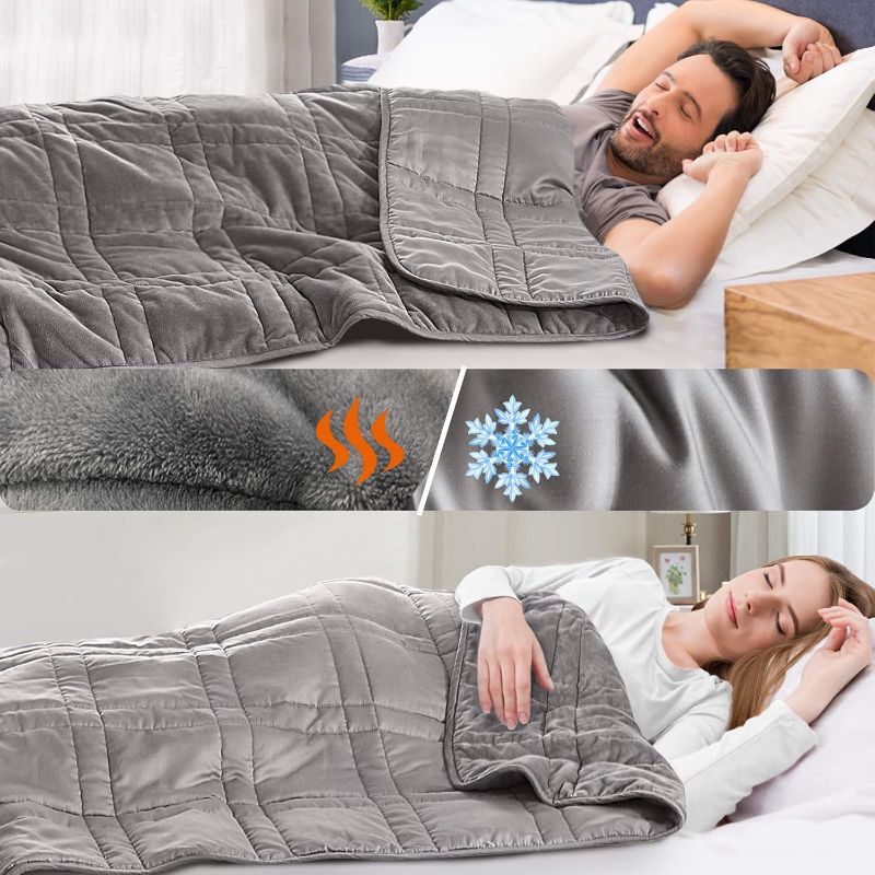 Photo 1 of OMYSTYLE Warming & Cooling Weighted Blanket for Adult (25lb, 60 X 80 Inches) - Reversible Tencel/Short Plush Twin Size Weighted Blanket, Bonus Carry Bag Included
