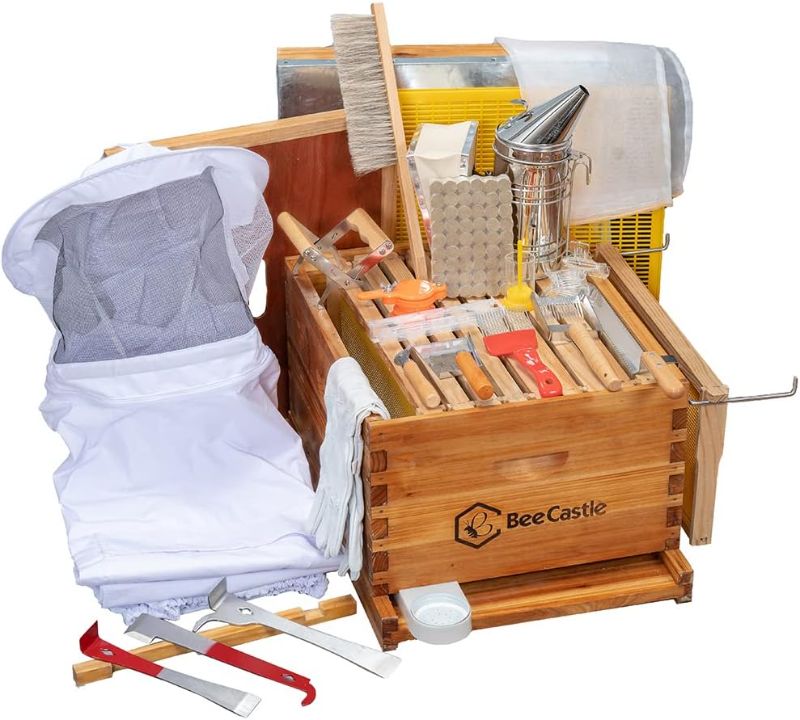 Photo 1 of BeeCastle 10-Frame Bee Hives and Supplies Starter Kit,Beehive Kit Dipped in 100% Beeswax,Bee Keeping Supplies-All Beginners Kit Includes Beekeeping Supplies Tool Set and Bee Suit.
