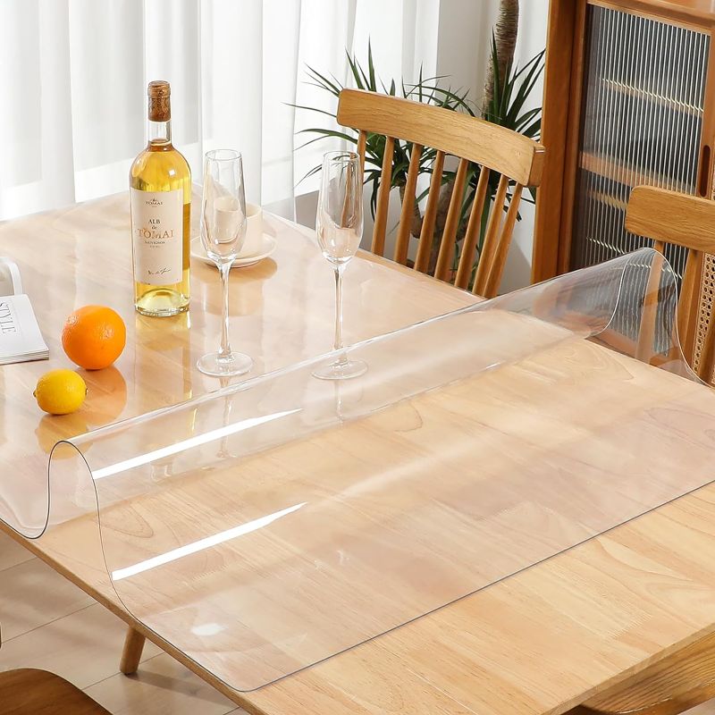 Photo 1 of Clear Plastic Kitchen Countertop Cover Mat Table Protector Cover Wooden Furniture Tablecloth Wipeable Vinyl PVC Coffee End Table Chair Floors Pad Scratch Proof

