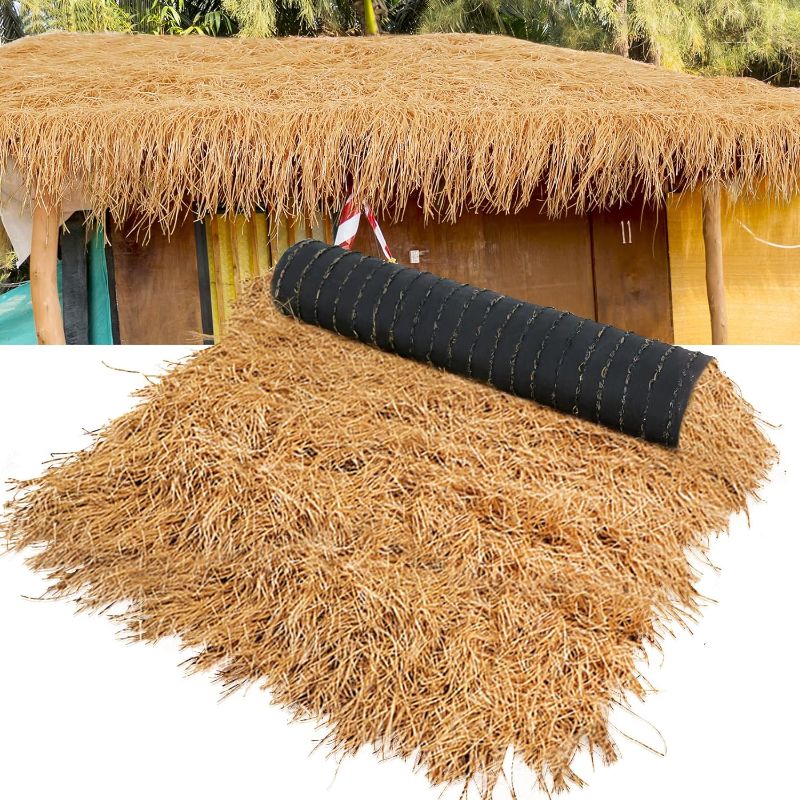 Photo 1 of XLX TURF Synthetic Thatch Roofing, Fireproof Tiki Bar Hut Grass Roof Nativity Christmas Party Decor, Mexican Artificial Palm Straw Roll for Patio, Fence, Palapa, Duck Blinds Grass, 35" x 6.5'
