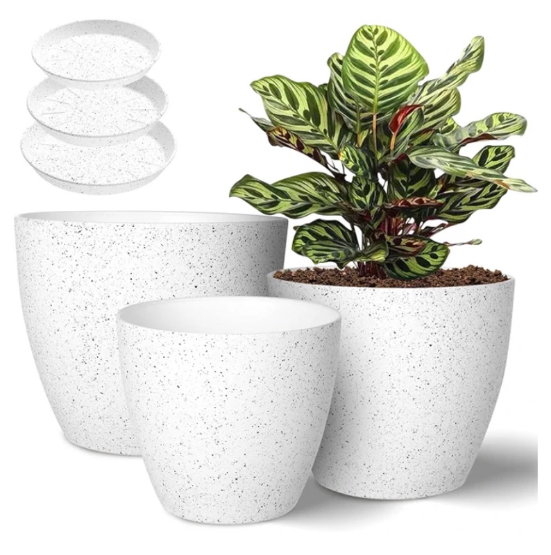Photo 1 of GARDENS NEED Indoor and Outdoor Unique Design Flower Pot with Bottom Tray Plastic Planter Pot Best for Home/Office/Garden Decor - Multicolor (6,8,10 Inch - Set 3)
