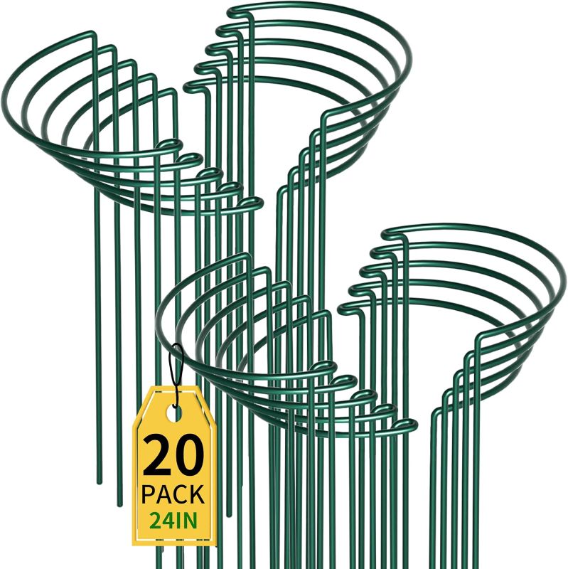 Photo 1 of TCBWFY 20 Pack Garden Supports for Plants Metal 10" Wide x 24" High Interlock Half Round Garden Plant Support Ring Border Support Plant Support Ring Cage for Rose Flowers Vine Tomato

