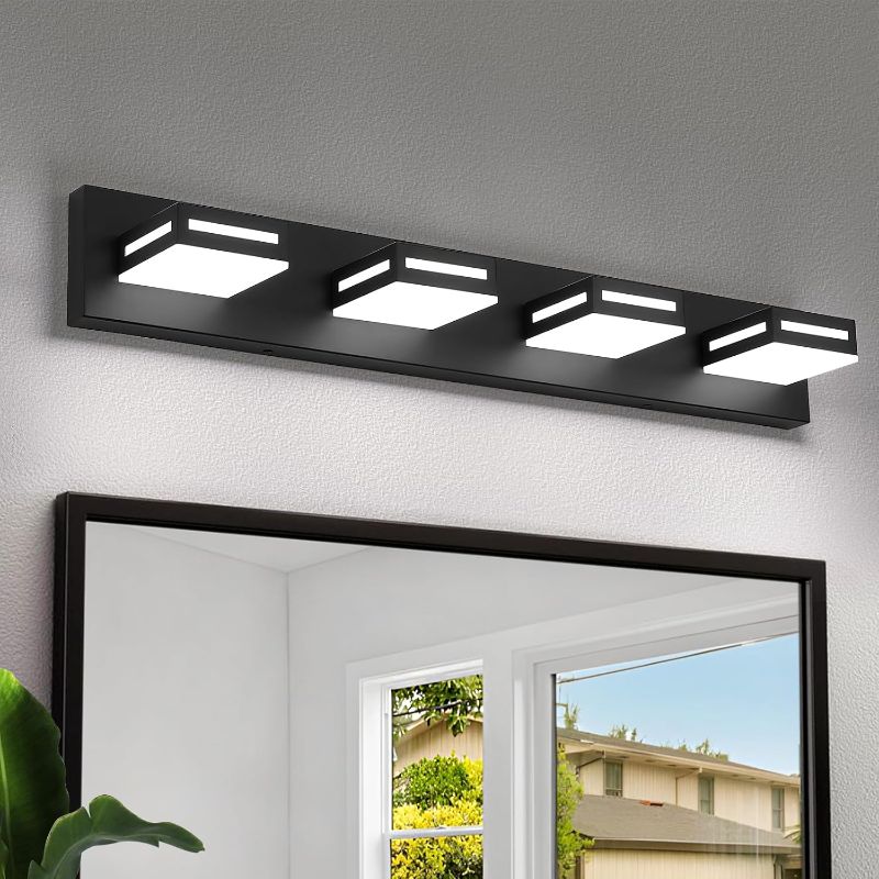 Photo 1 of LED Modern Bathroom Vanity Light Fixtures (4-Light, 30-Inch), Acrylic Matte Black Bathroom Wall Lighting Fixtures Over Mirror (Cool White 6000K) with Rotatable Vanity Lights Heads
