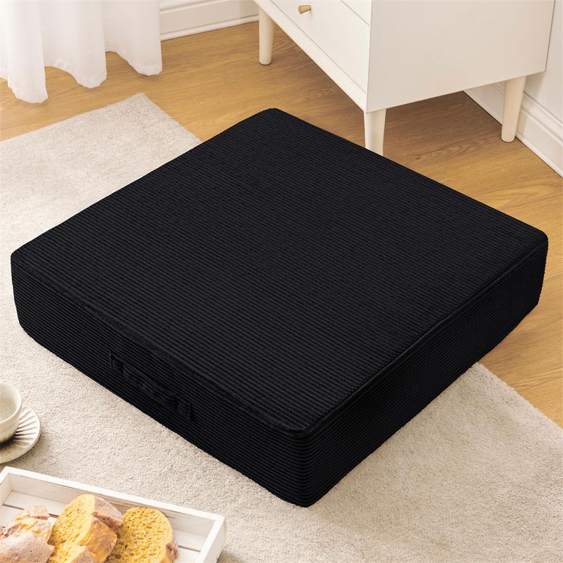 Photo 1 of Solid Square Floor Pillows for Adults Kids - Large Meditation Floor Pillow Seating Cushion with Thick Foam & Washable Velvet Cover, 1 Pack, 22x22x5 Inch, Black
