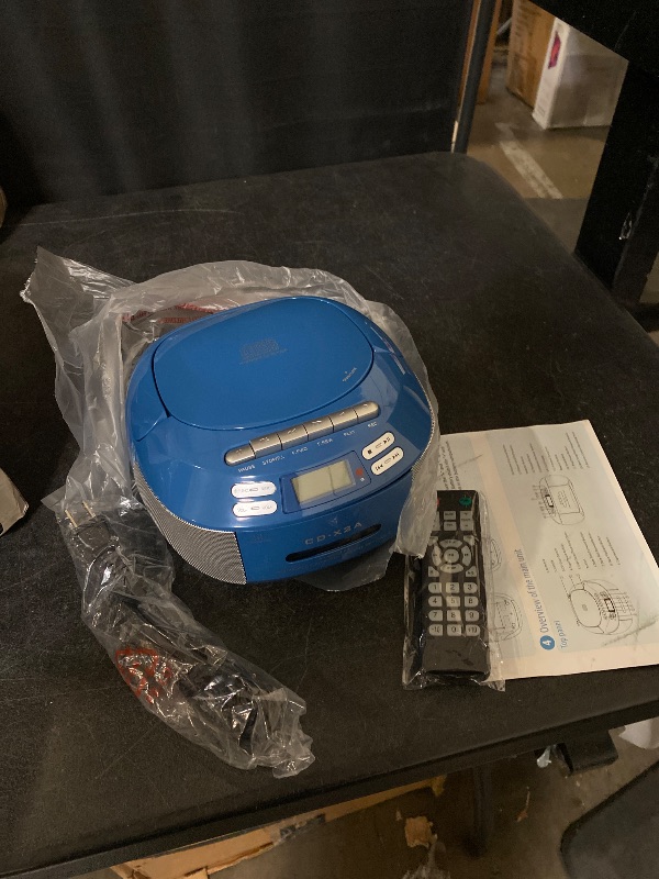 Photo 1 of Greadio Boombox CD Player Cassette Player Combo, Boom Box Portable CD Players for Home with Bluetooth, Support AM FM Radio/Remote Control/AUX/USB/Earphone, AC/Battery Operated, LCD Display (Blue)
