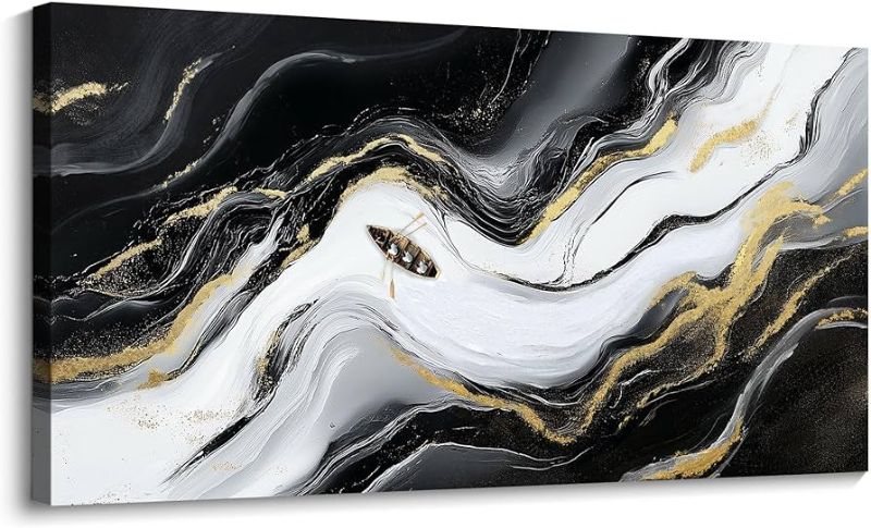 Photo 1 of 20X40IN- jeawa abstract canvas wall art - canvas wall decor for bedroom living room home office, modern wall art for home decoration, black and white pictures for wall decor