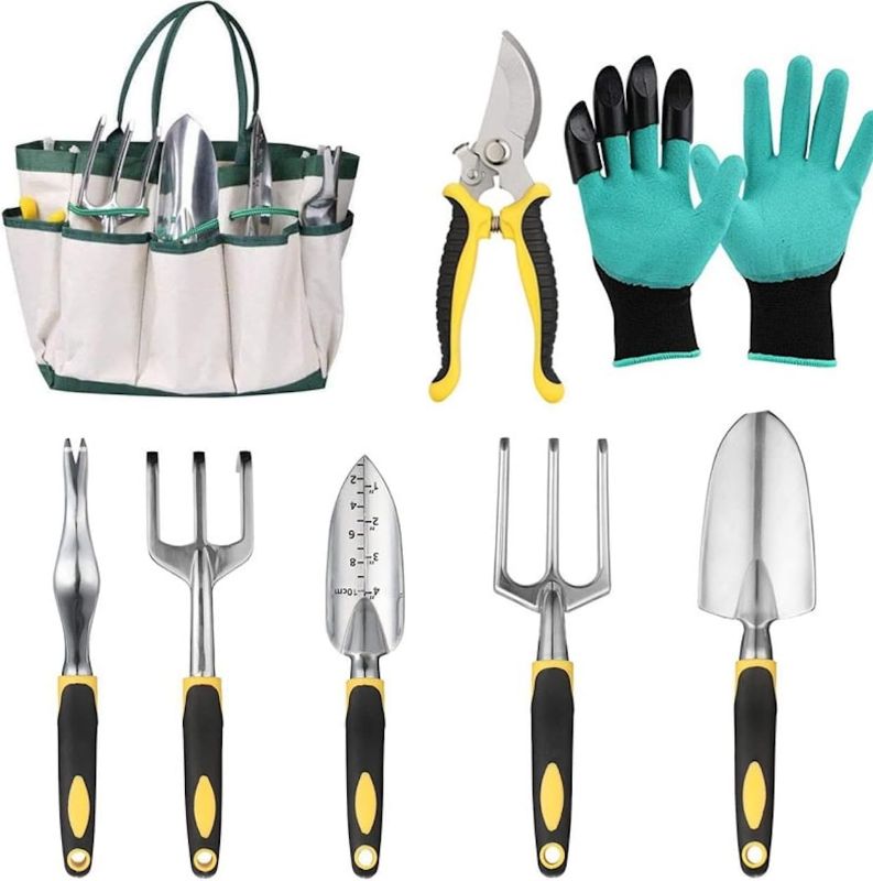 Photo 1 of Friends of Plants Garden Tool Set, 8-Piece Stainless Steel with Rubber Handles, Durable, Non-Slip, Ideal for Planting, Weeding, Loosening Soil, Trimming, Digging
