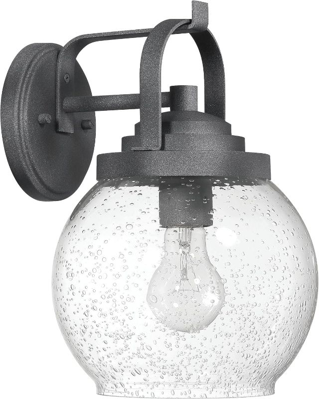 Photo 1 of Robert Stevenson Lighting Bertram - Industrial Lantern Seedy Glass Globe and Metal Wall Mounted Outdoor Light, Distressed Zinc