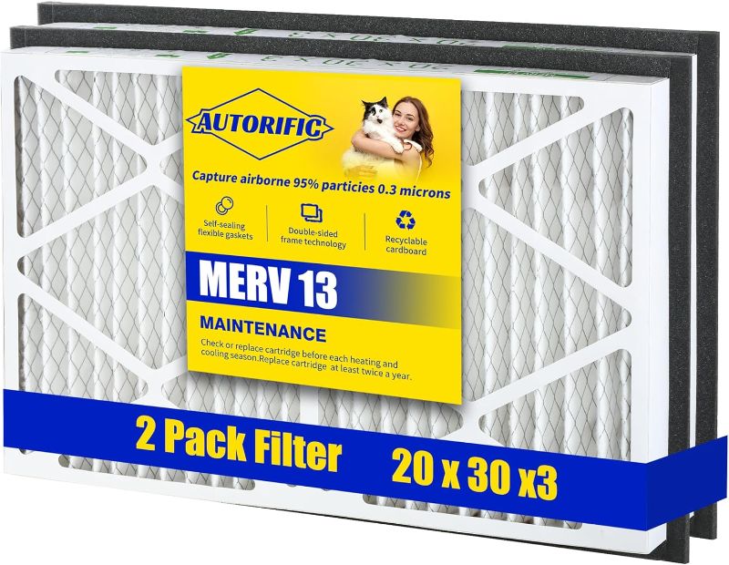 Photo 1 of Upgraded 20x30x3 MERV 13 Air Filters (2-Pack), Whole Home Return Air Grille Filter Compatible with Zephyr VGF Serie, Pleated HVAC AC Furnace Air Filter Replacement Part, 20"x30"x3" Pleated Air Filter
