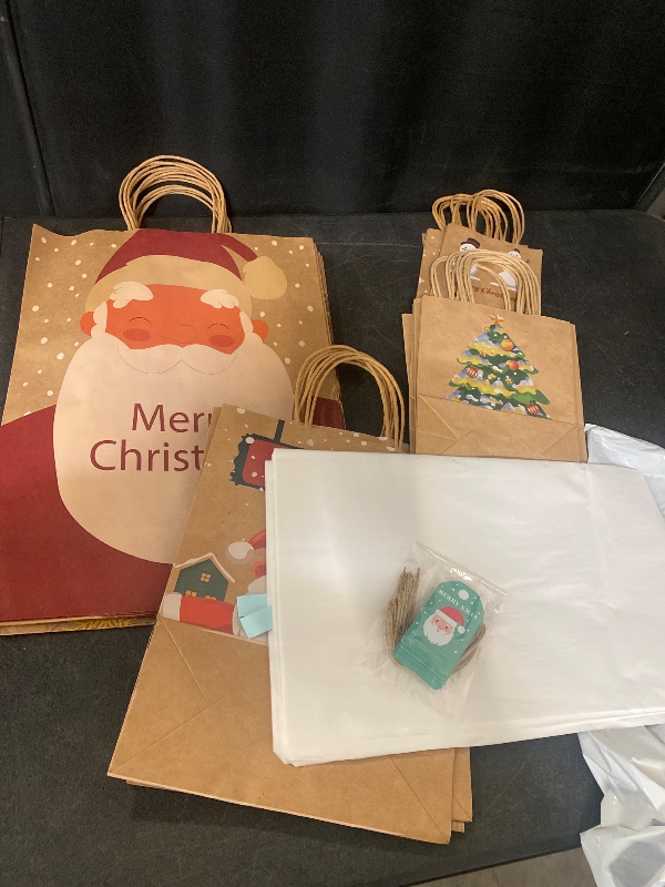 Photo 1 of Beliiant 24 Pack Christmas Gift Bags With Handles,24 Tissue Papers And 24 Christmas Gift Tags,Assorted Sizes Gift Bag Bulk Set For Xmas Holiday Party Favor Presents (6 Jumbo,6 Large,6 Medium,6 Small)