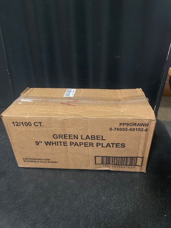 Photo 1 of 12/100 Paper Plates, Green Label, 9" Plate, 1200/CT, White