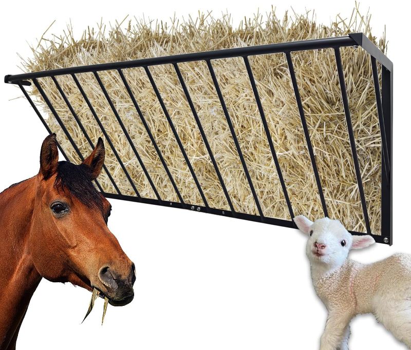 Photo 1 of Horse Hay Feeder, 63'' Long Livestock Hay Feeder with 48 Gallon Large Capacity, Carbon Steel Wall Mounted Hay Rack for Horses, Sheep, Goats, Indoor Outdoor Uses
