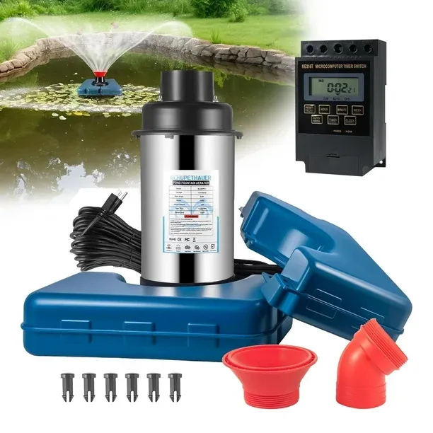 Photo 1 of Onequalities Pond Fountain Aerator, 1HP 15000 GPH Stainless Steel Floating Aerator Pump, 110V with Timer Switch & 100 FT Power Cord for Large Outdoor Ponds