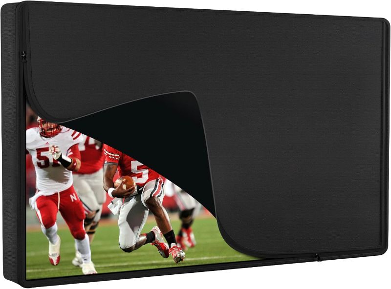 Photo 1 of Outdoor Waterproof and Weatherproof TV Cover 60-65 Inch with Zipper, 65 Inch Outdoor Flat Panel TV Cover, Black Thick Fabric All Around Protector
