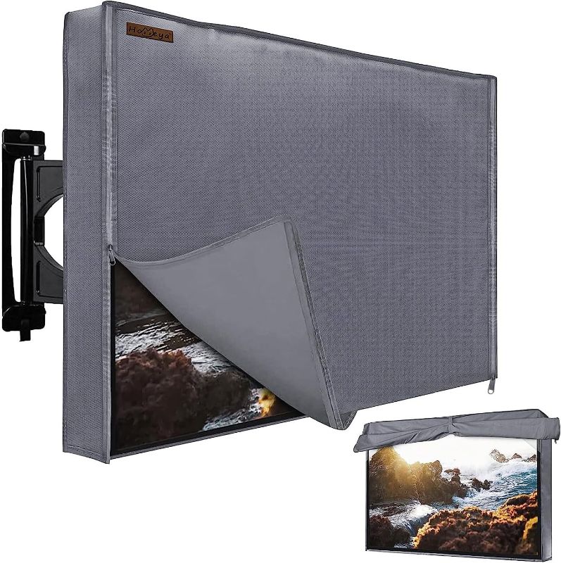 Photo 1 of Outdoor TV Cover 60-65 Inches, HOMEYA 600D Heavy Duty Weatherproof TV Enclosure with Front Flap, Waterproof Zipper+Bottom Cover, for Outside LED LCD Flat Screen TVs-Cover Size 58.5''L x 35''H x 4.5"W
