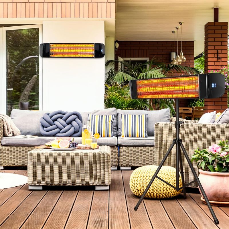 Photo 1 of ROVSUN 1500W Outdoor Electric Heater, Patio Freestanding/Wall-mounted Heater with 12H Timer, Adjustable Heights, 3 Modes, 3s Instant Heating for Indoor Outdoor Backyard Garage 
