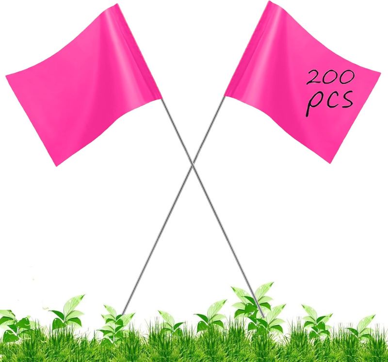 Photo 1 of 300Pack Pink Marking Flags, JIZHGRAD 15x4x5 Inch Marker Flags Use for Yard & Lawn, Boundary & Dog Training, Survey & Landscape, Sprinkler & Surveyor, Garden & Construction, High Visibility, Sturdy, Versatile, UV & Weather Resistant
