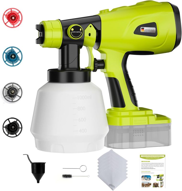 Photo 1 of Paint Sprayer for Ryobi 18V Battery, Cordless Paint Sprayer with 1000ML Container, Handheld HVLP Paint Gun Electric Paint Spray for Small Painting Projects: Fence, Cabinets, Chairs(No Battery)
