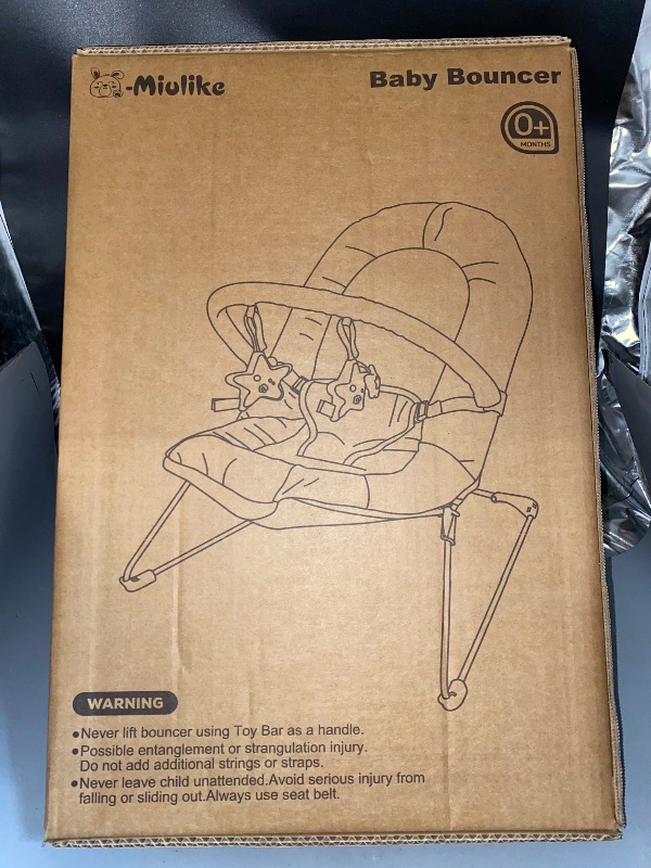 Photo 1 of Q-MIULIKE Baby Bouncer Seat Infant Seat Non-Slip Feet 3-Point Harness for Newborn 0-9 Months Up to 20lbs?Little Lion?