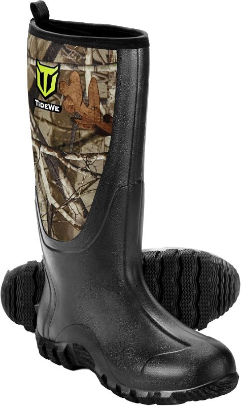 Photo 1 of SIZE 10- TIDEWE Rubber Boots for Men Multi-Season, Waterproof Rain Boots with Steel Shank, 6mm Neoprene Sturdy Rubber Outdoor Hunting Boots (Black, Brown, Next Camo G2)
