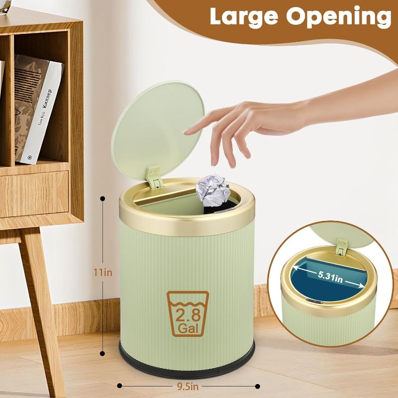 Photo 1 of Smart Touchless Bathroom Trash Can, 2.8 Gallon Automatic Motion Sensor Rubbish Can with Lid Electric Small Garbage Bin for Kitchen, Office, Toilet, Bedroom -Green
