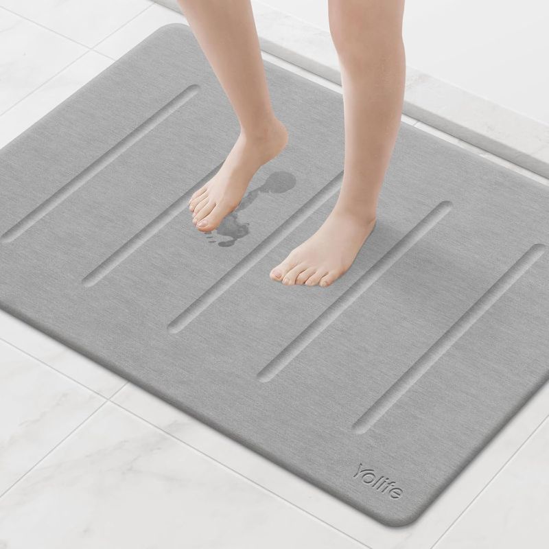 Photo 1 of Yolife Stone Bath Mat Large, 32" x 20" Diatomaceous Earth Bath Mat for Bathroom, Super Absorbent Quick Drying Bathroom Stone Mat, Non-Slip Diatomite Shower Mat, Easy to Clean, Light Grey
