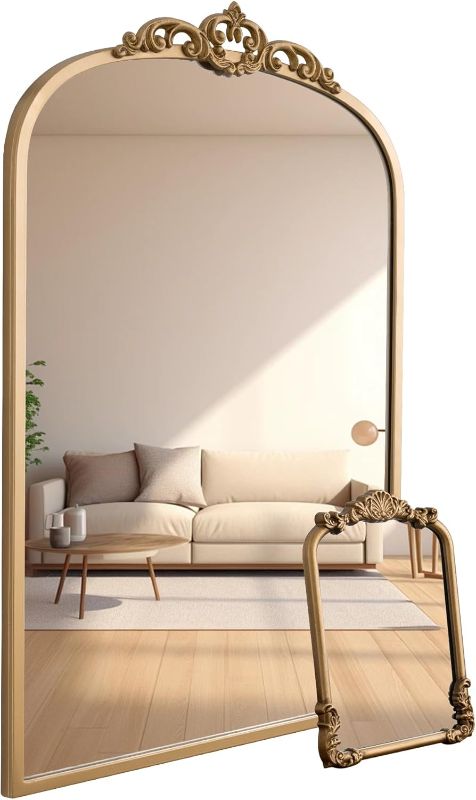 Photo 1 of 1 Set Vintage Mirror 20x30 Gold Antique Baroque Arched Ornate Traditional Brass Mirror and 8.5x12 Vintage Vanity Makeup Desk Table Mirror for Bathroom Entryway Living Room Hallway Fireplace
