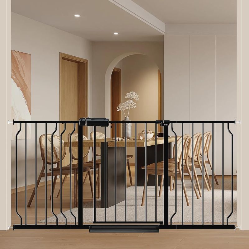 Photo 1 of Extra Wide Baby Gates for Doorways 52.76"-62.20" Extra Wide Baby Gate Dog gate Pressure Mounted Walk Through Pet Gate Black
