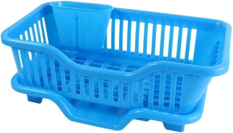 Photo 1 of Plastic Dish Drying Rack for Kitchen Counter,Dish Drainer Rack,Dish Rack with Drainboard,Dinnerware Drainer,17.52 x 9.06 x 7.09 in(Blue)
