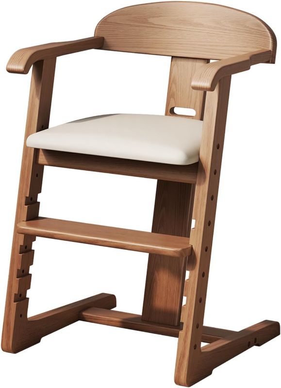 Photo 1 of Wooden High Chair for Babies and Toddlers - Adjustable Height Easy to Clean Toddler Highchair - Kids Dining Chair from 3 Years to 200 Lb, Grow with Child(Walnut)
