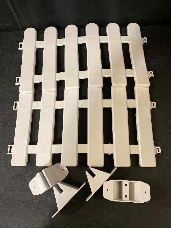 Photo 1 of Kisangel 2pcs White Plastic Garden Fence with 4 Base, 19.68x11.81in, Decorative Picket Fence for Yard, Lawn, Flowerbeds, Christmas Tree, Indoor Outdoor Use