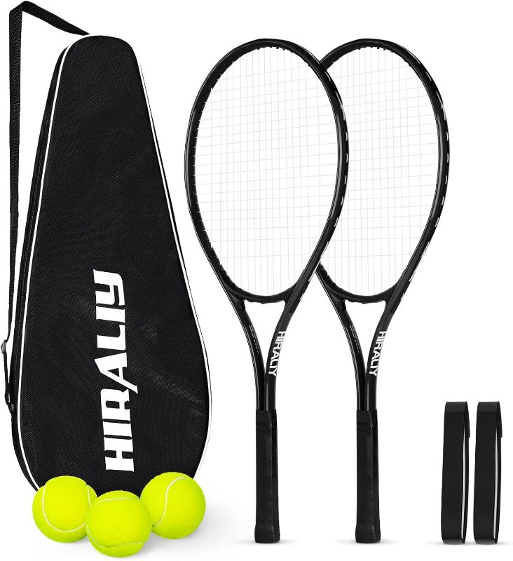 Photo 1 of HIRALIY 27" Tennis Rackets Set for Adults, 2 Player Pre-Strung Tennis Racquets, 2 Overgrip Tapes,3 Balls, and 4 Carrying Bag, Outdoor Recreational Sport for Beginner, Men, Women