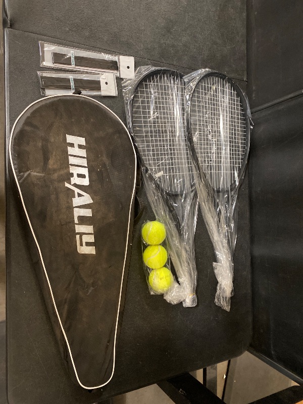 Photo 1 of HIRALIY 27" Tennis Rackets Set for Adults, 2 Player Pre-Strung Tennis Racquets, 2 Overgrip Tapes,3 Balls, and 4 Carrying Bag, Outdoor Recreational Sport for Beginner, Men, Women