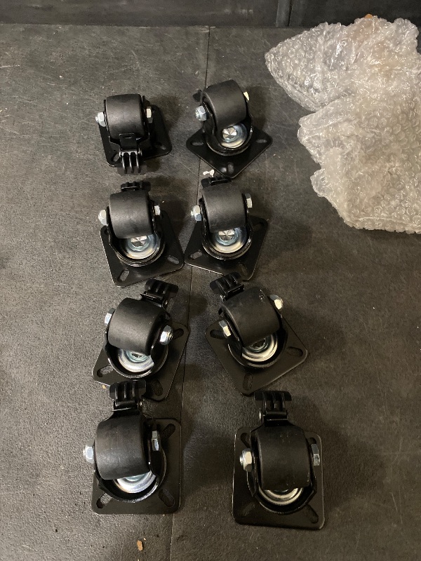 Photo 1 of Casters Set of 8 Heavy-Duty Industrial Caster Wheels with Brake PU No Noise Wheels with Double Locking and Double Ball Bearing Swivel Locking Casters for Workbench, Furniture, Plate Castors Black