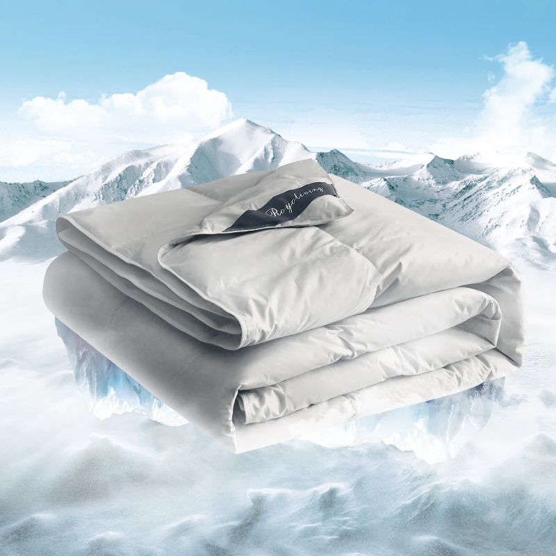 Photo 1 of Royoliving Premium Lightweight Feathers Down Duvet Insert Comforter Queen Size Gray Summer Cooling Blanket Grey 100% Cotton Cover with Coner Tabs (90X90, 35 oz)