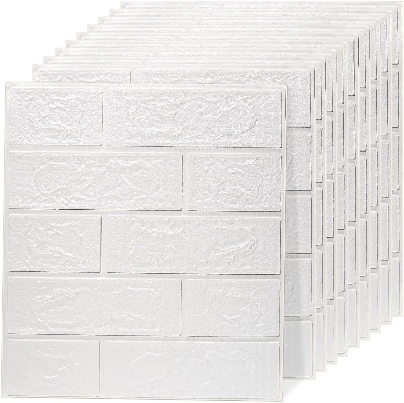 Photo 1 of 3D Wall Panels Peel and Stick 3D Brick Wallpaper Peel and Stick Wall Panel for Interior Wall Decor Self-Adhesive Wallpaper (White, 10pcs)