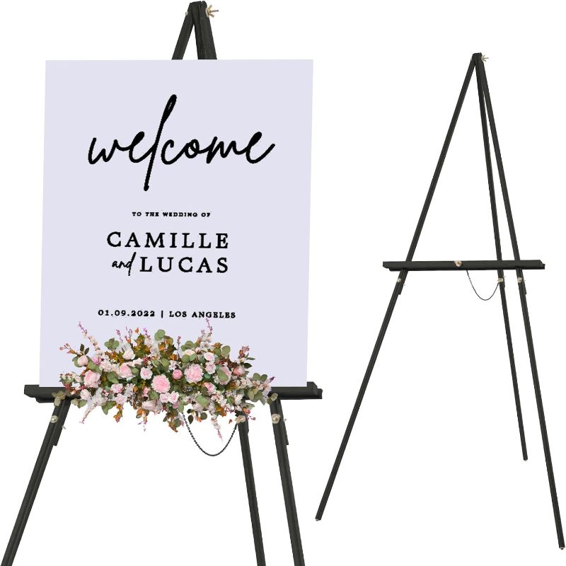 Photo 1 of Falling in Art 65" A-Frame Tripod Easel Stand, Wooden Display Easel with Adjustable Canvas Holder, Floor Easel for Wedding Signs, Posters, Paintings, Artwork(Black) 1 Pack