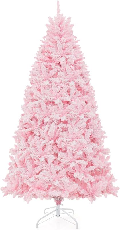 Photo 1 of Dortala Pre- Christmas Tree, 7FT Artificial Snow Flocked Xmas Tree with 1200 Branch Tips, 500 Multi-Color LED Lights, 8 Lighting Modes, Pink