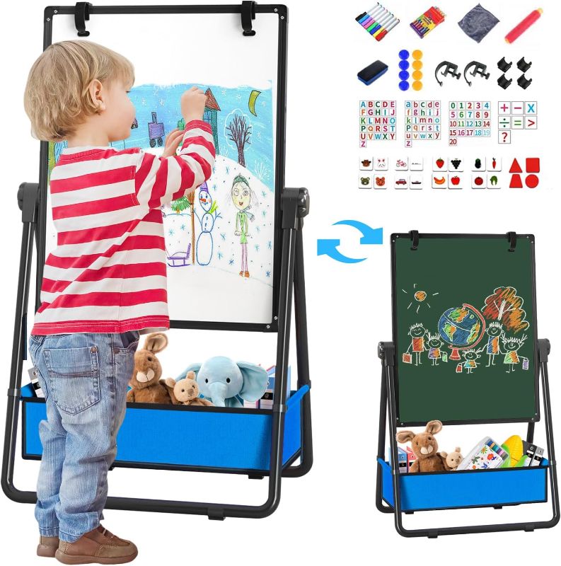 Photo 1 of Kids Easel Double-Sided Art Easel with Paper Clip Height Adjustable Whiteboard & Chalkboard 360°Rotating Standing Art Easel for Kids Gift for Boys and Girls Toys for Ages 2-4
