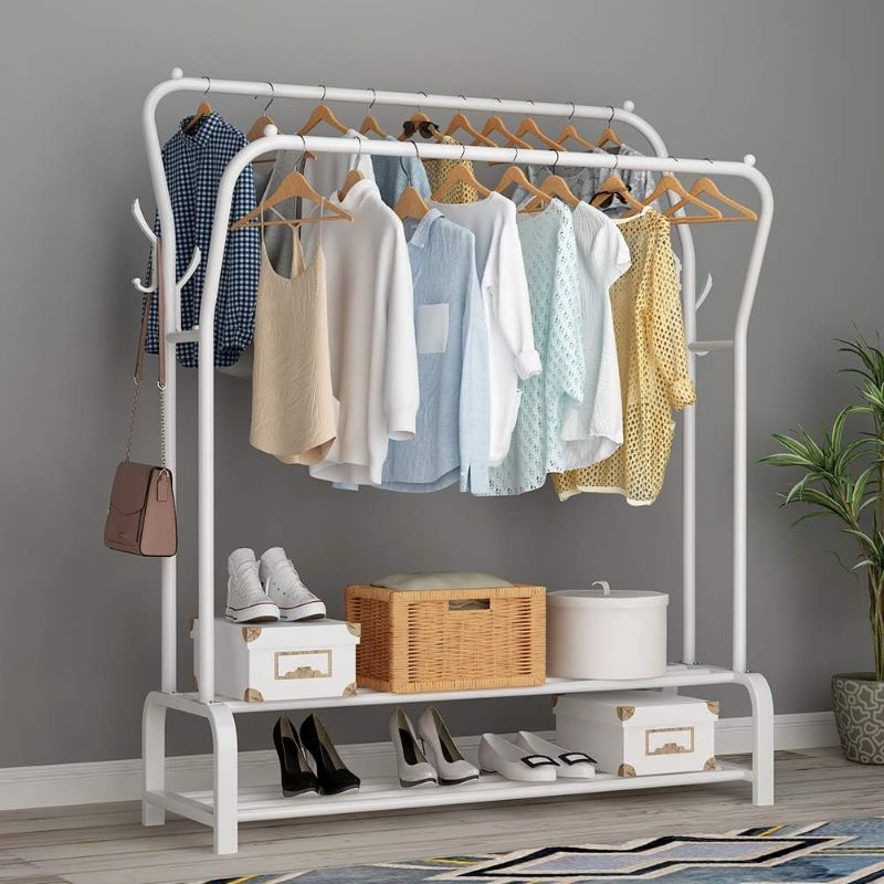 Photo 1 of BLACK- UDEAR Garment Rack Freestanding Hanger Double Rods Multi-functional Bedroom Clothing Rack, Double layer