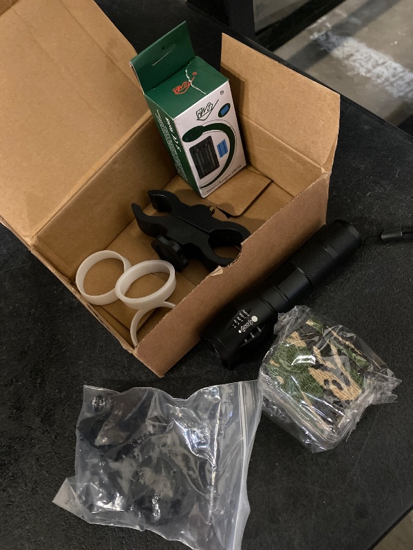 Photo 1 of Rechargeable Green Light Tactical Flashlight 500 Yard Green Light Zoomable Flashlight Observation Lights with Pressure Switch Universal Picatinny Rail Mount kit.
