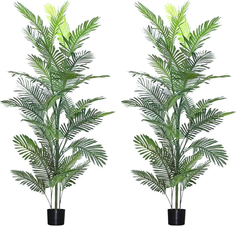 Photo 1 of 5ft Artificial Palm Trees for Outdoor 2 Pack - Tall Fake Tree for Living Room Faux Large Floor Plant Tropical Plants Indoor with Pot Office Home Bedroom Decor
