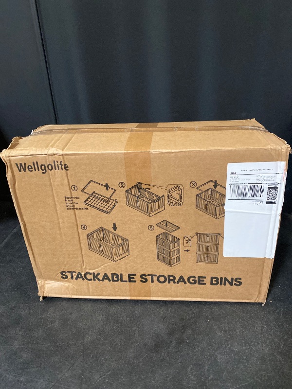 Photo 1 of Stackable Storage Bins, Folding Storage Bins with Lids and Doors, Open Front Folding Storage Box with Wheels Plastic Storage Containers (3 Tier, 55 Qt)
