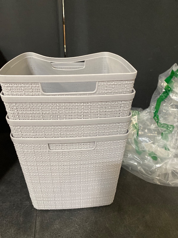 Photo 1 of Curver Set of 4 Jute Large Cube Decorative Plastic Organization and Storage Baskets, Perfect Bins for Home Office, Closet Shelves, Kitchen Pantry and All Bedroom Essentials, Grey

