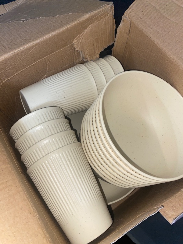 Photo 1 of 24pcs Wheat Straw Dinnerware Sets, Unbreakable Reusable Dinnerware Set for Outdoor/Kitchen, Outdoor Camping Cups Plates and Bowls Sets, Dishwasher Safe
