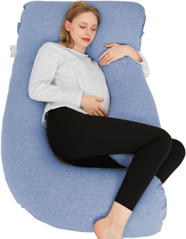 Photo 1 of Chilling Home Pregnancy Pillow, U Shaped Pregnancy Pillows for Sleeping Full Body Pillow Maternity Pillow for Pregnant Women 58 inch, Pregnant Women Must Have with Removable Cover, Blue-Jersey

