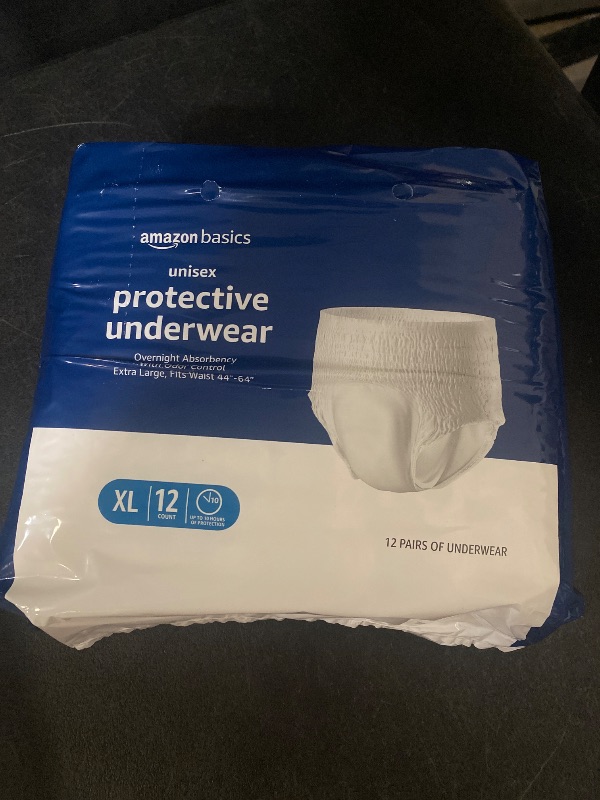 Photo 1 of Amazon Basics Unisex Protective Underwear, Overnight Absorbency, Extra Large, 12 Count, (1 Pack of 12)